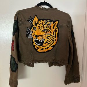 Cropped jacket with tiger and plant patches (only worn once)